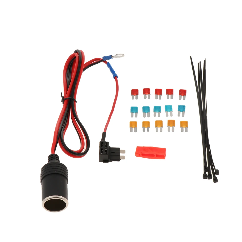 1set 100cm Car Cigarette Cigar Lighter socket 12V Extension standard Fuse Tap Holder Lead with Small size fuse 5/10/15A