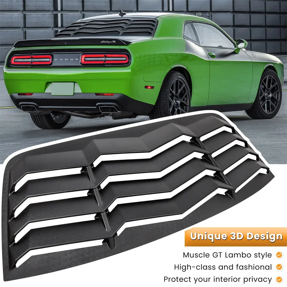 Rear+Side Window Louvers for Dodge Challenger 2008-2023 Windshield Sun Shade Cover Vent GT Lambo Style Custom ABS Matte Style