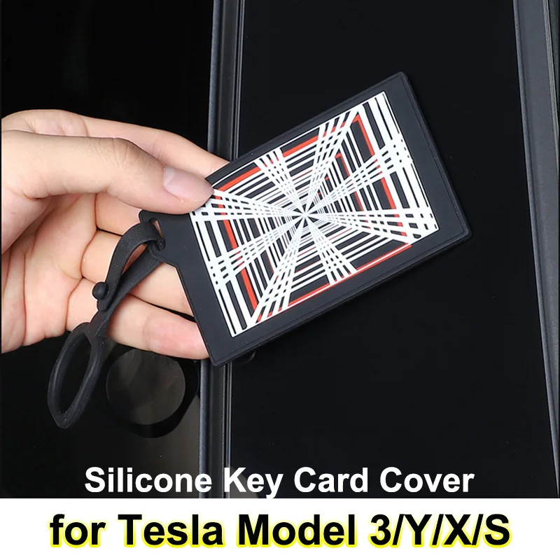 Silicone Key Card Holder For Tesla Model 3 Y X S Car Key Card Protector Cover Accessories PLAID Light Speed Label Cybertruck