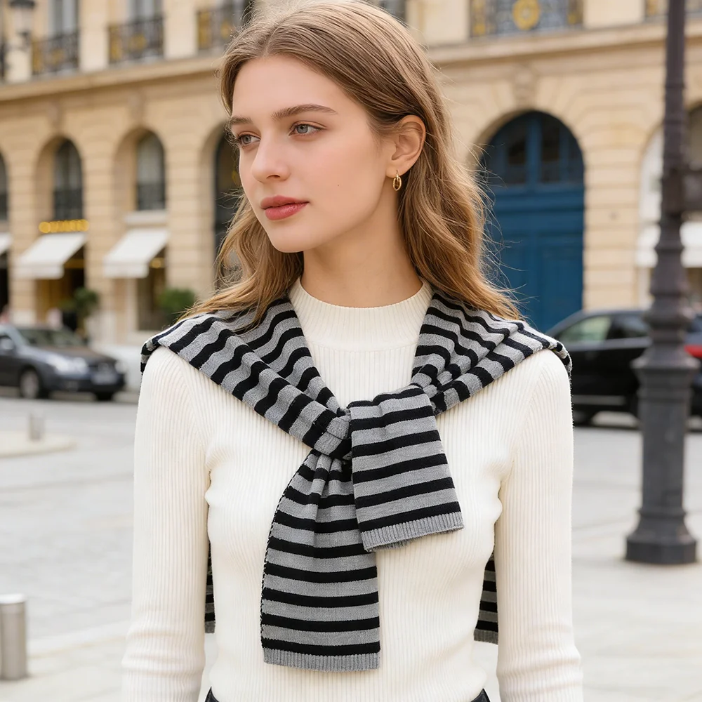 1PC striped knitted small shawl women's spring and autumn with shirt t-shirt vest