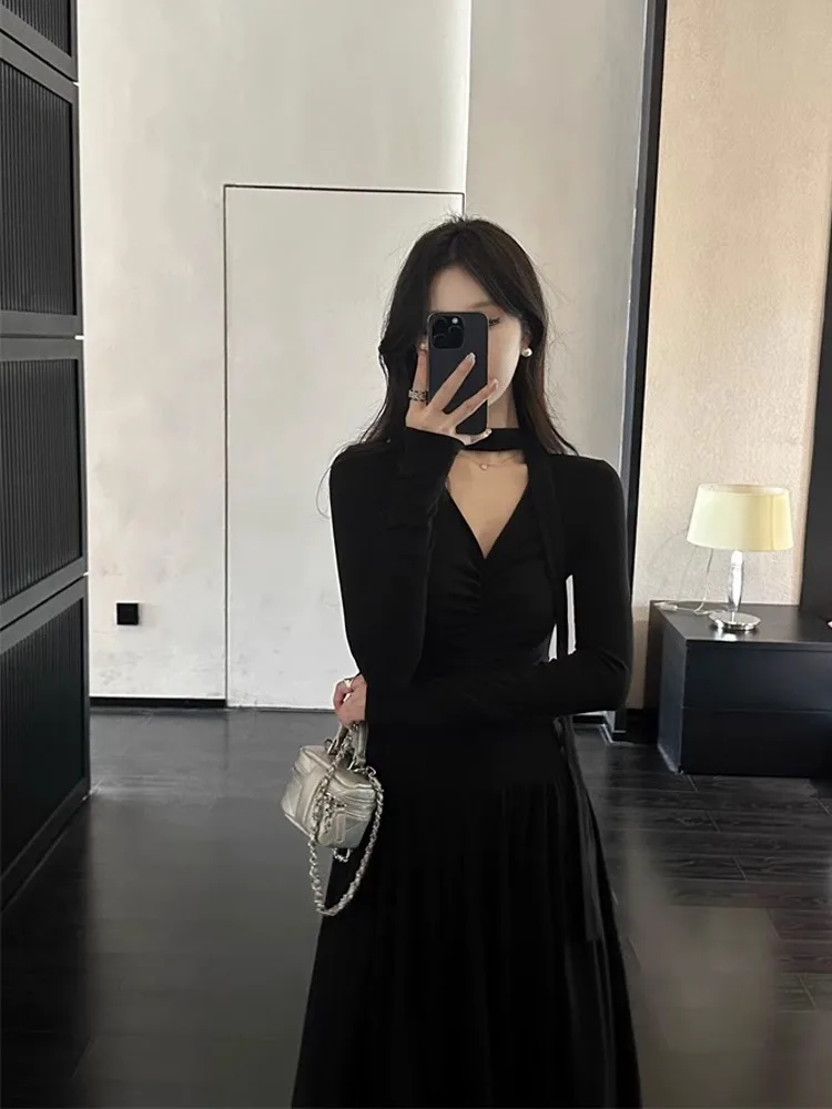 Dresses Long Sleeved Womens Civil Wedding Spring Satin Twisted All-Match Flared Waistless Dropped Shoulder Minimalist Chic Style