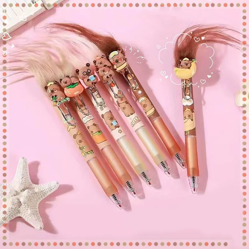 Random 1PC Cartoon Cute Frying Hair Capybara Gel Pens Office Supplies Back To School Writing Pens Students Kawaii Stationery