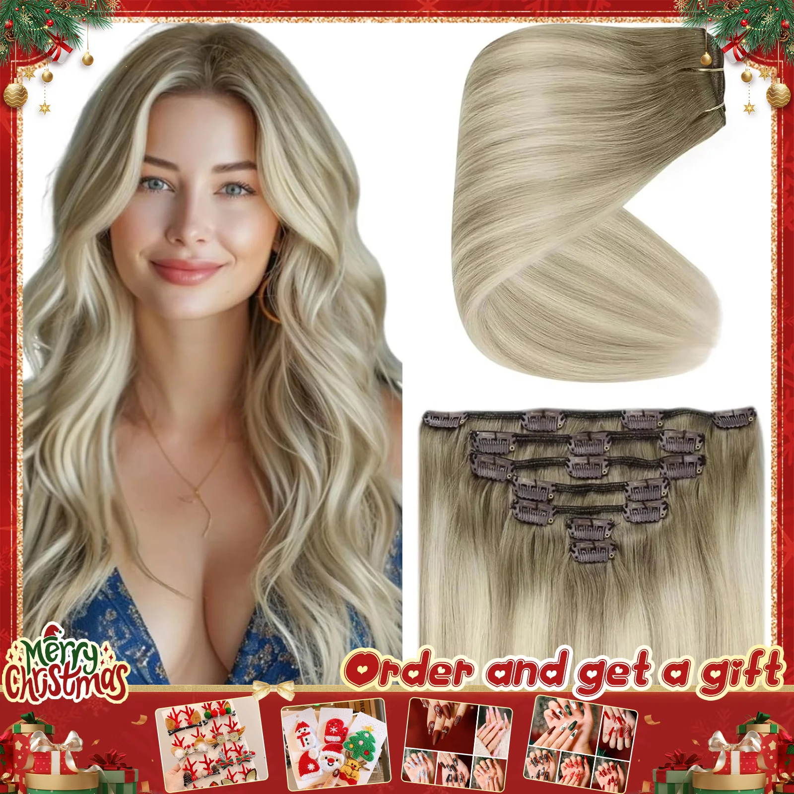 YoungSee Ombre Черный зажим для наращивания волос с кружевной смесью черного и серебряного цвета с черными корнями Человеческие волосы для салона 7 шт. 120 г