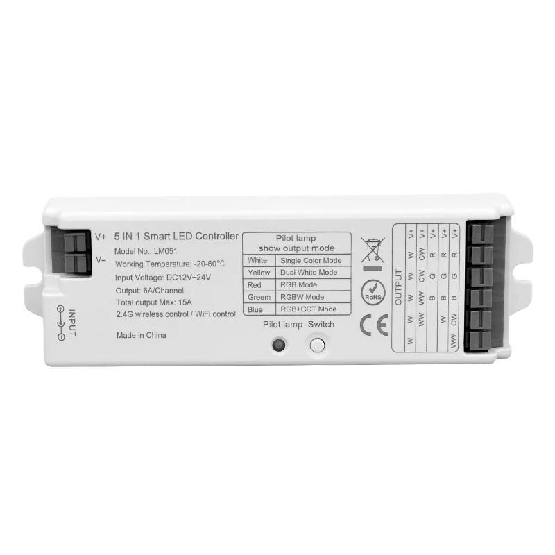 

New 5 In 1 Led Controller 2.4Ghz Wireless RF Remote DC 12-24V 15A Output for Singel Color CCT RGB RGBW RGBCCT Led Strip Use