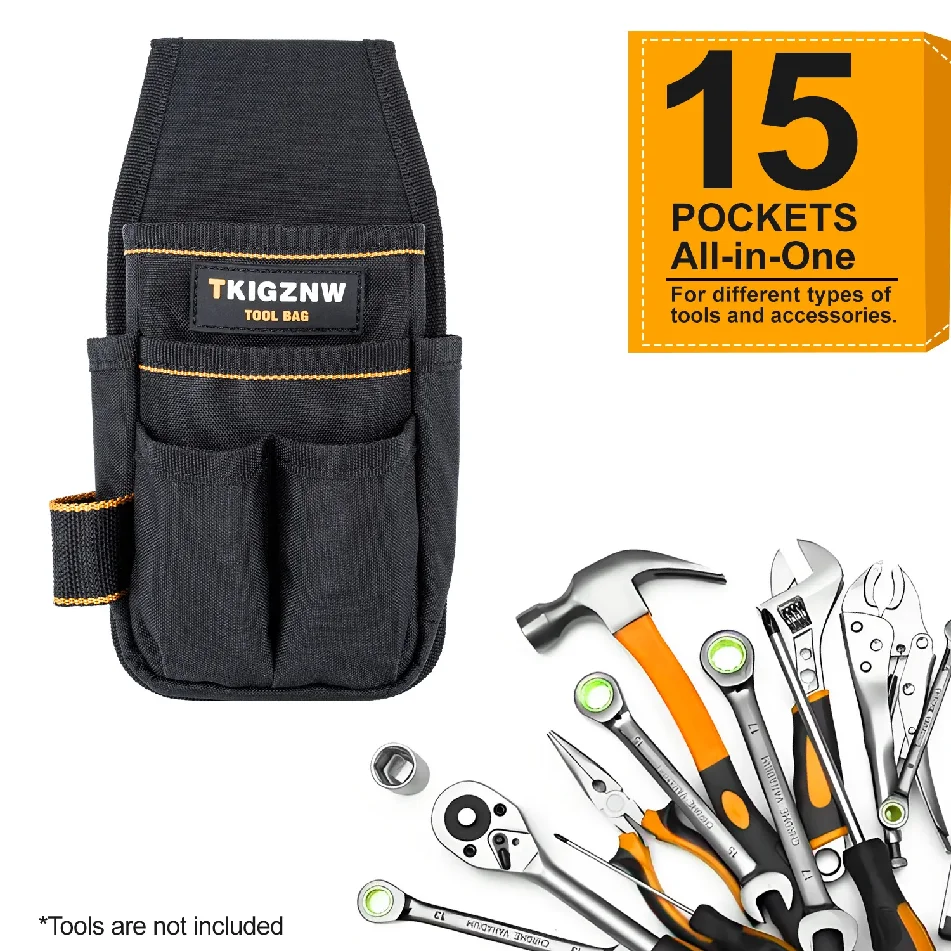 TKIGZNW Pocket Tool Pouch 6-Pouches and 9 Screwdriver Loops Construction, Heavy-Duty Tool Bag with Adjustable Belt for Electrici