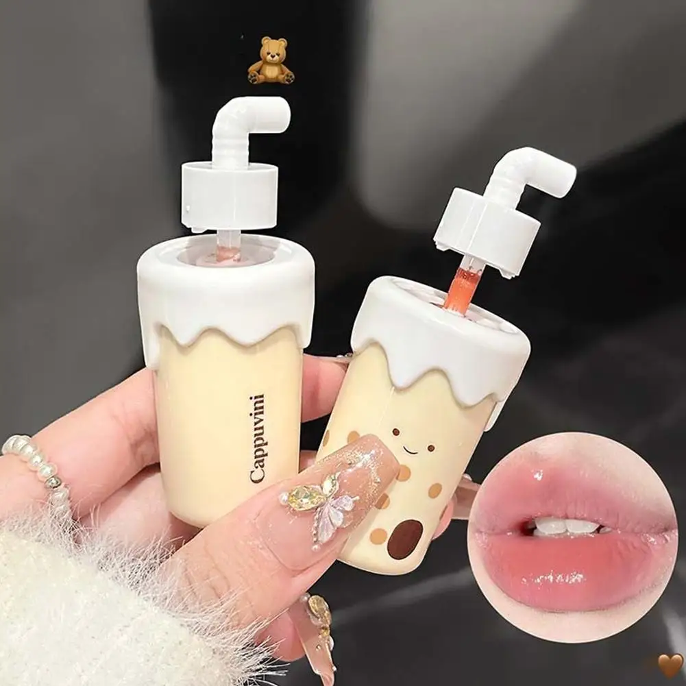 Brillant à lèvres brillant au thé au lait, Style coréen, dodu, hydraté, léger, Non collant, hydratant en profondeur, brillant naturel doux