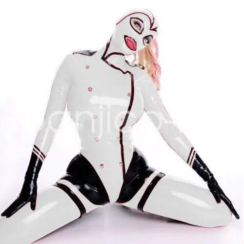 

100% rubber latex tight fitting clothes, white police uniform overall 0.4mm size S-XXL