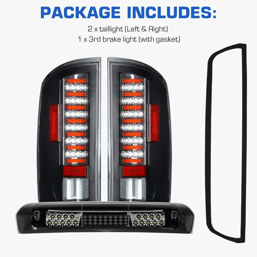 أضواء خلفية LED + ضوء فرامل ثلاثي مناسب لدودج رام 1500 2002-2006، مناسب لدودج رام 2500 3500 2003-2006، غلاف كروم C #4