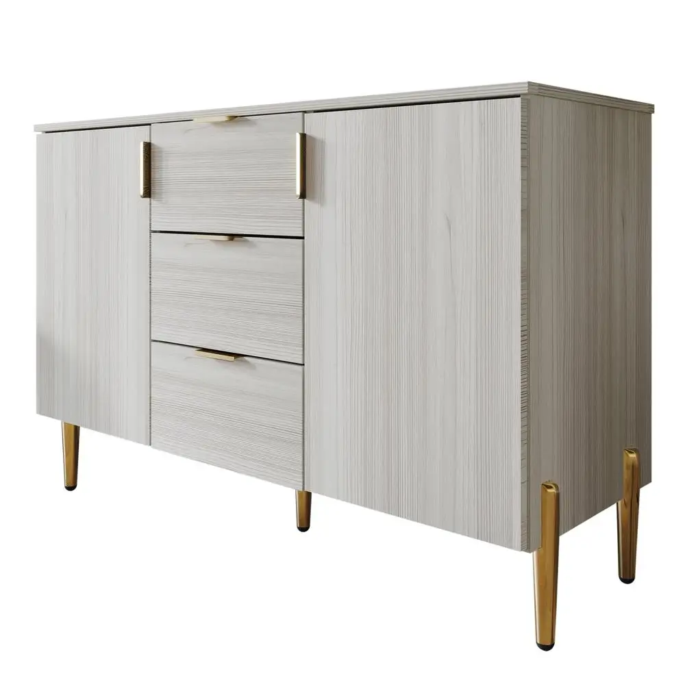 Modern Sideboard Accent Cabinet with Gold Metal Legs Multifunction Storage Solution 3 Drawers 2 Cabinets Easy Assembly 3 Color