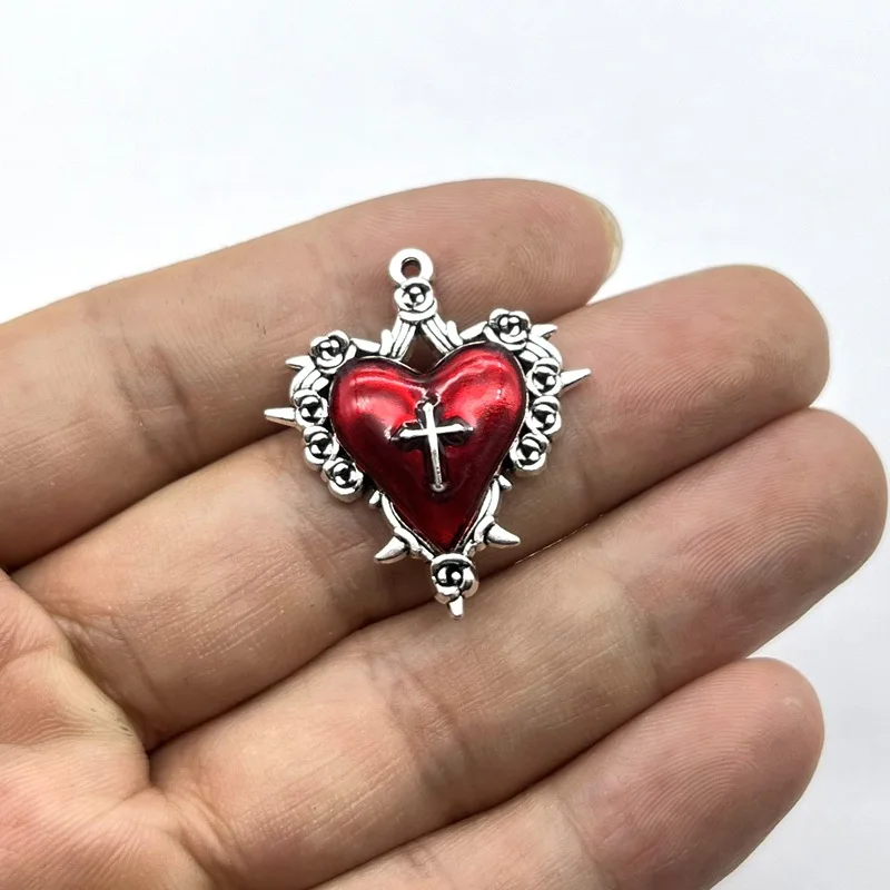 6pcs Dark Style Thorn Rose Cross Heart Charms