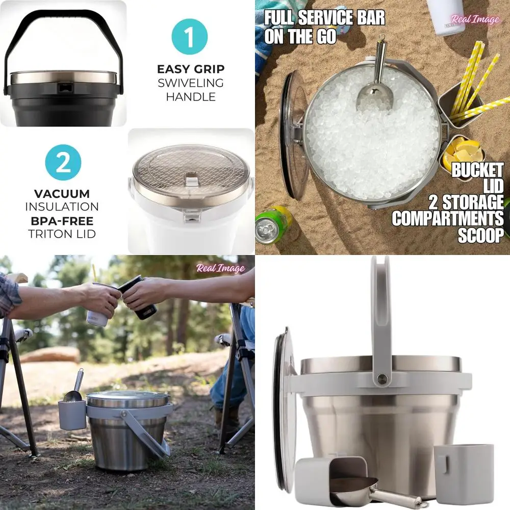 

Изолированное ведро для льда из нержавеющей стали с крышкой и ложкой-совком — идеально подходит для вечеринок и активного отдыха на природе