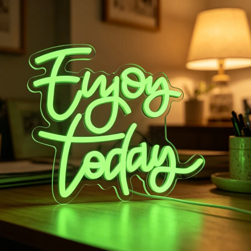 Enjoy Today Neon Sign Green Neon Light for Bedroom Study Desk Bar Lounge Coffee Shop Dessert Shop Yoga Wedding Ceremony Decor