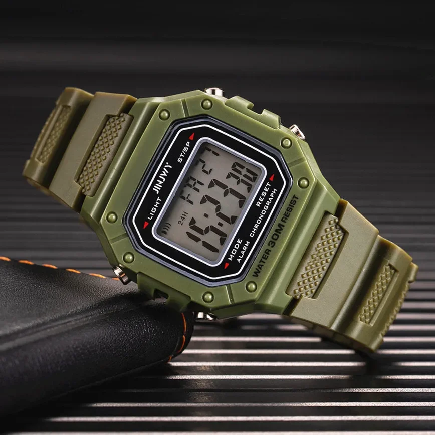 2024 Fashion Men Digital Watches Sports Waterproof Electronic Mens Wristwatches Square Silicone Military Watch Reloj Hombre