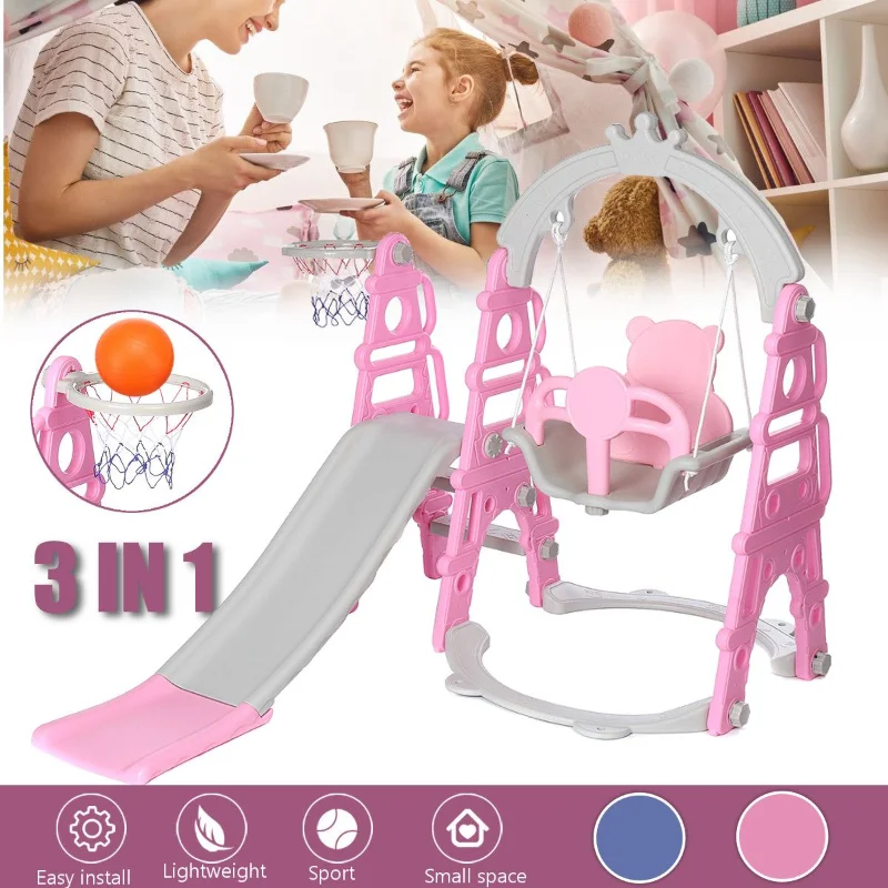 Tablero deslizante para niños, balancín para el hogar, parque infantil, tobogán de plástico, juego de juguetes de baloncesto, columpio interior para jardín de infantes