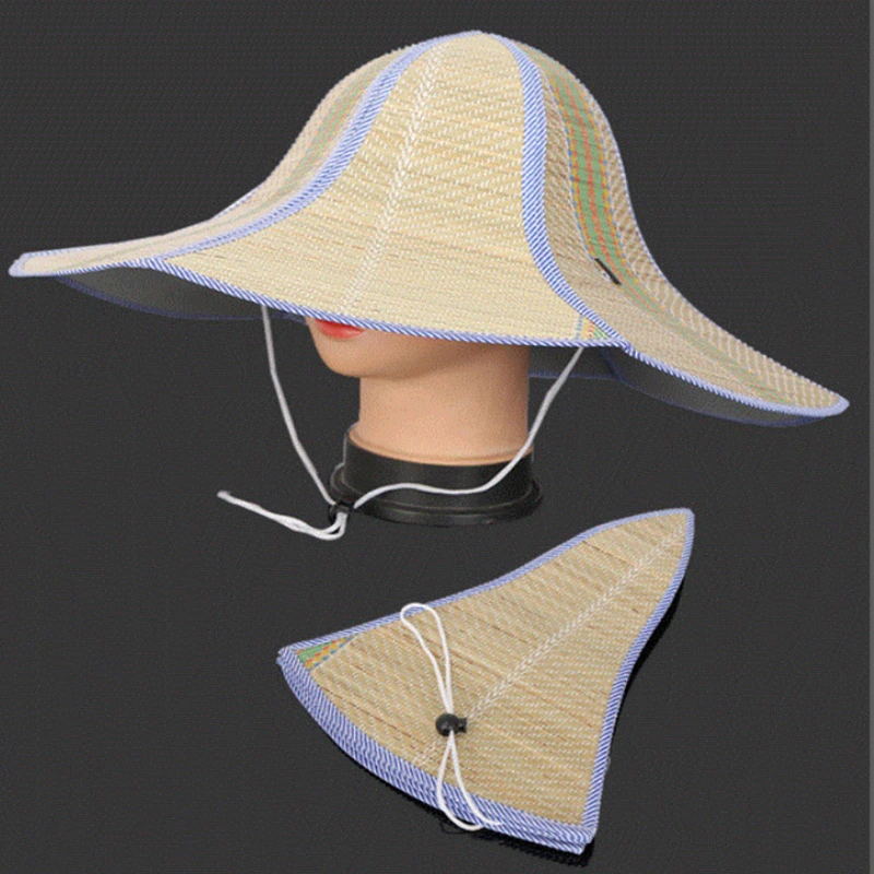 Asia style foldable shade sun protection Sunscreen Straw Hat for farmer beach queue up builder