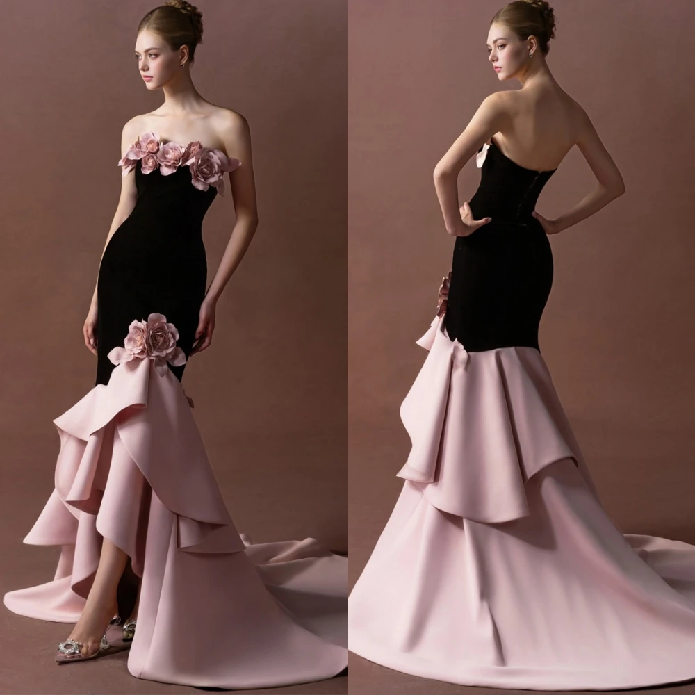 

Customized Soft Jersey Strapless Evening Dress Elegant Mermaid Cocktail Dress Temperament Court Train Special Occasion Gowns