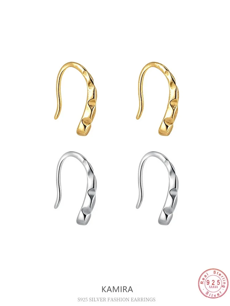 KAMIRA 925 Sterling Silver Hammered Earrings Gold Plated Textured Hook Earrings, Minimalist Dainty Drop Jewelry for Women