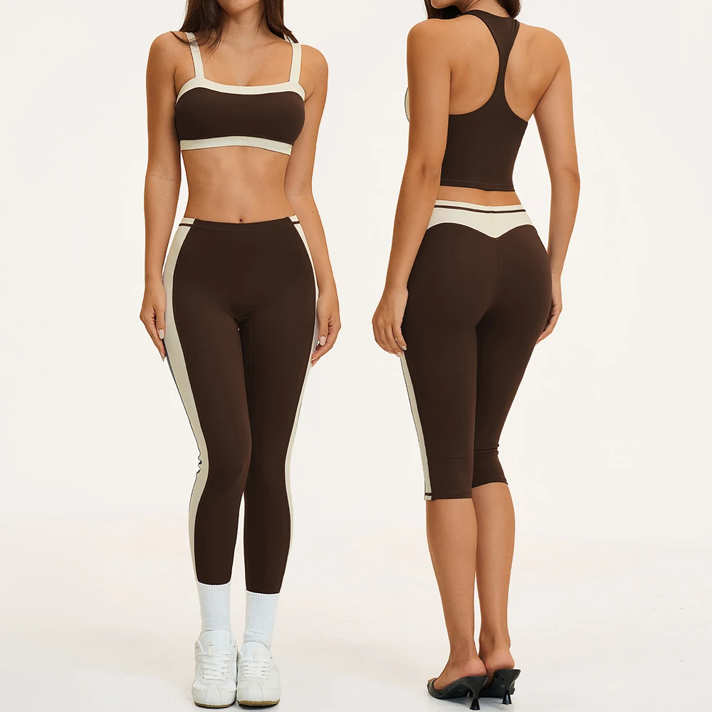 2PCS Fitness Suit Women Tracksuits Yoga Bra Athletic Wear High Waist Workout Capri Pants Sports Set Female Yoga Sports Clothes