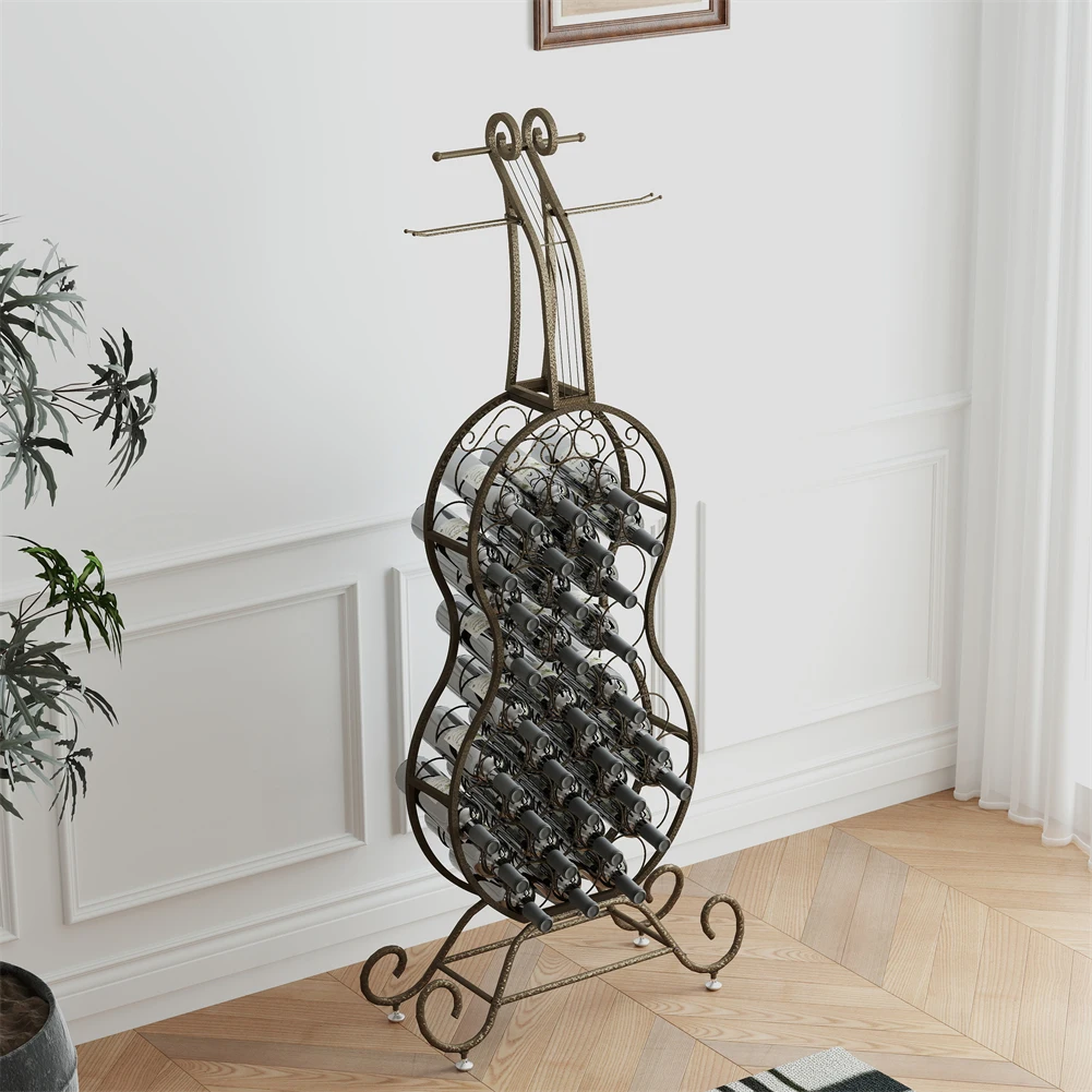 32-Bottle Freestanding Wine Rack With Storage Bottle Cello Shape Freestanding Wine Display Rack For Home Office Kitchen Bar