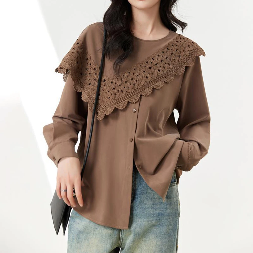 Spleißendes Hemd für Damen im Frühling und Herbst 2022, neues lockeres Design, Sinn für Mode, ausländischer Look, dünnes junges Langarm-Top