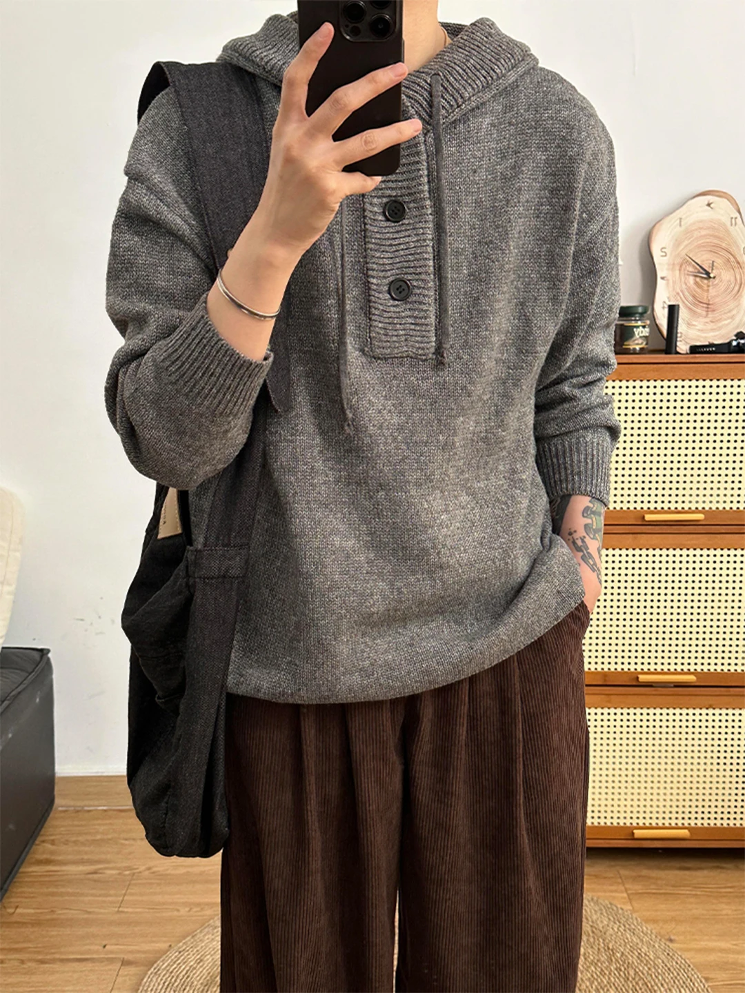 

Мужской зимний вязаный свитер с капюшоном Deep ey, свободного кроя, из шерсти, в американском стиле, плотный, для ношения под одеждой, как куртка