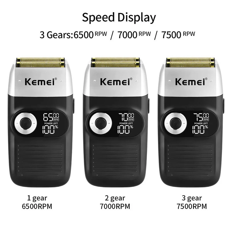 Kemei Electric Shaver Man Razor Electric Beard Trimmer USB Rechargeable LCD Display Shaving Machine Hair Trimmer for Men KM-2026