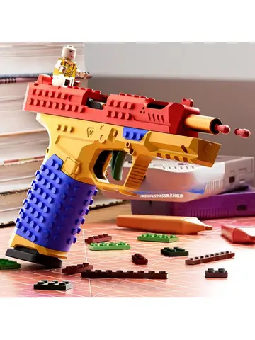 Building Block Pistol Shell Throwing Continuous Firing Airsoft Blowback Empty Hanging Toy Gun Outdoor CS Weapon for Boys Adult