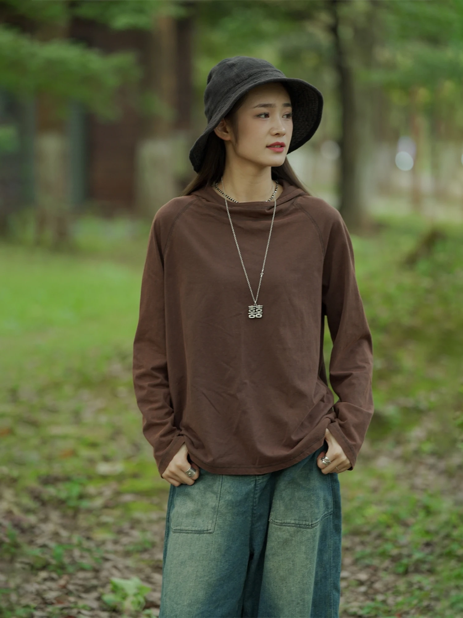 

Худи Pengpenghome 608 из чистого хлопка, повседневное, с эффектом состаренной древесины, комфортное, с длинными рукавами, женская толстовка