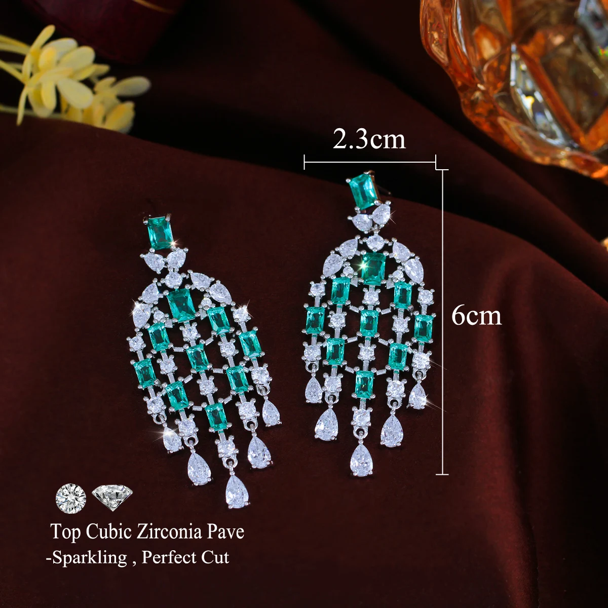 CWWZircons Luxury Europe Royal Cubic Zircon Light Blue Long Tassel Water Drop Earring for Women Engagement Wedding Jewelry E0855