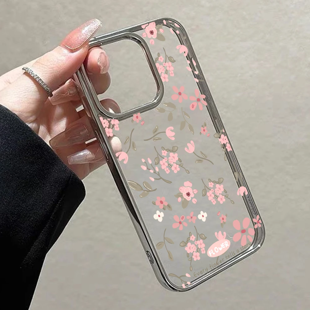 Blumen-Handyhülle für iPhone 17 15 13 14 16 11 12 Pro Max Plus 16 17 XR XS Hüllen Transparent Silberbeschichtet Luxus-Schutzhülle – Detail 17