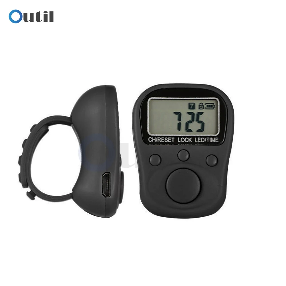 Led Contador de Dedo Eletrônico Contador Tally Portátil Canais Clicker com Tempo Luminoso Anel Recarregável