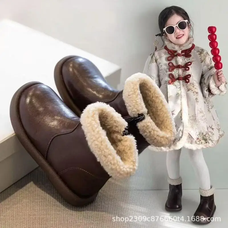 

Kawaii Girl Shoe Fashion Student Winter Cartoon Casual Fleece-Lined Keep Warm Non-Slip Comfortable Snowshoes Children's Clothing