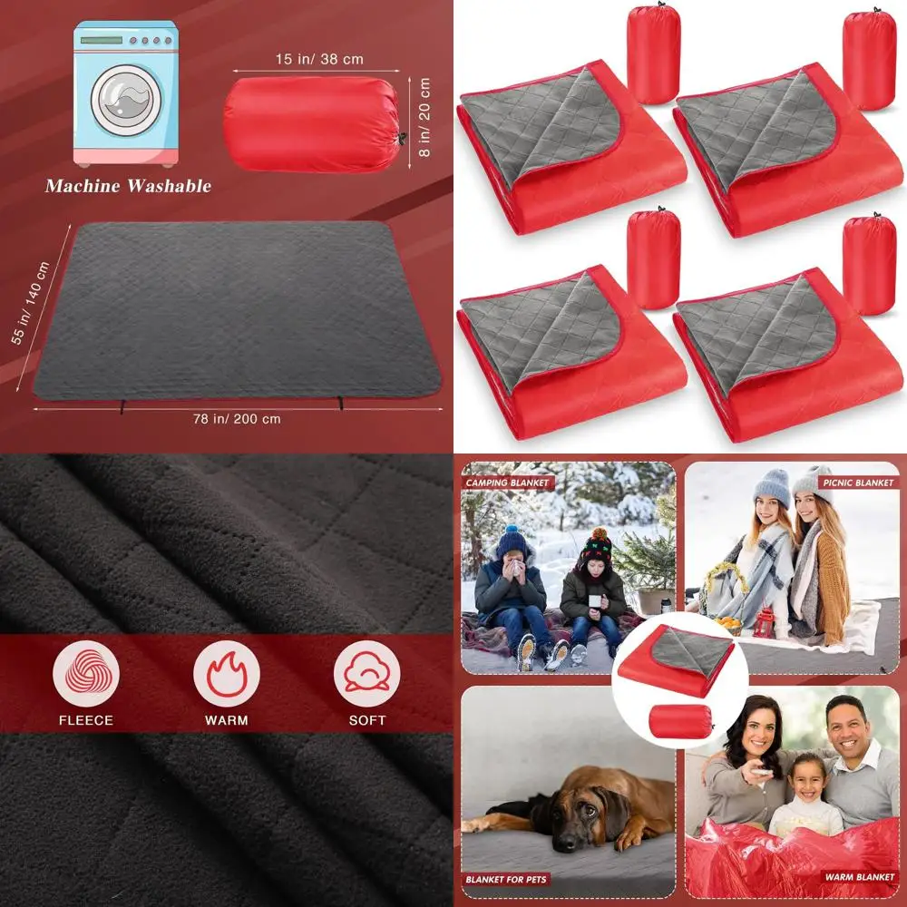 

Thick Fleece Waterproof Stadium Blankets for Cold Weather Outdoor Activities & Homeless Donations (Red)
