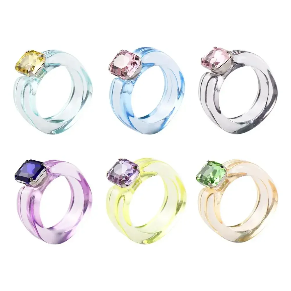 Bague ronde en Zircon pour femmes, géométrique irrégulière, transparente, cristal coloré, strass, accessoires de bijoux d'été