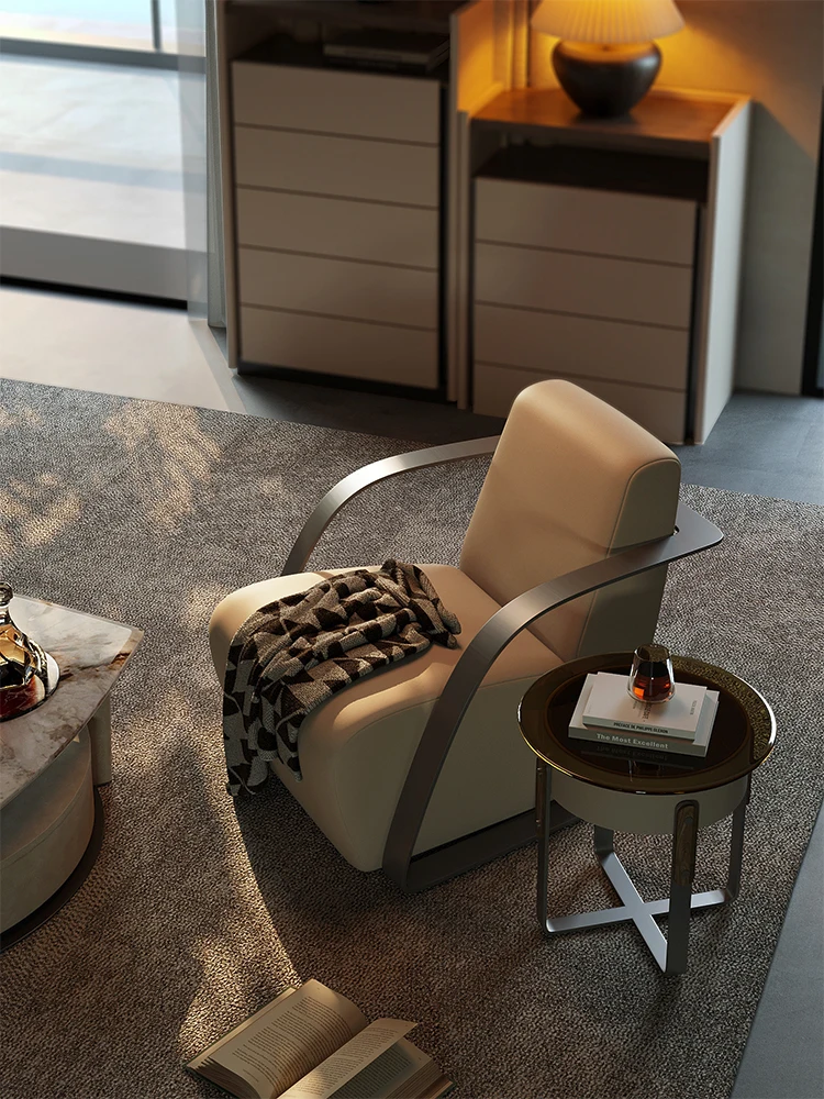 

Fanmi Итальянский минималистичный кожаный диван-кресло Современная минималистская вилла элитный дом гостиная спальня досуг одиночный