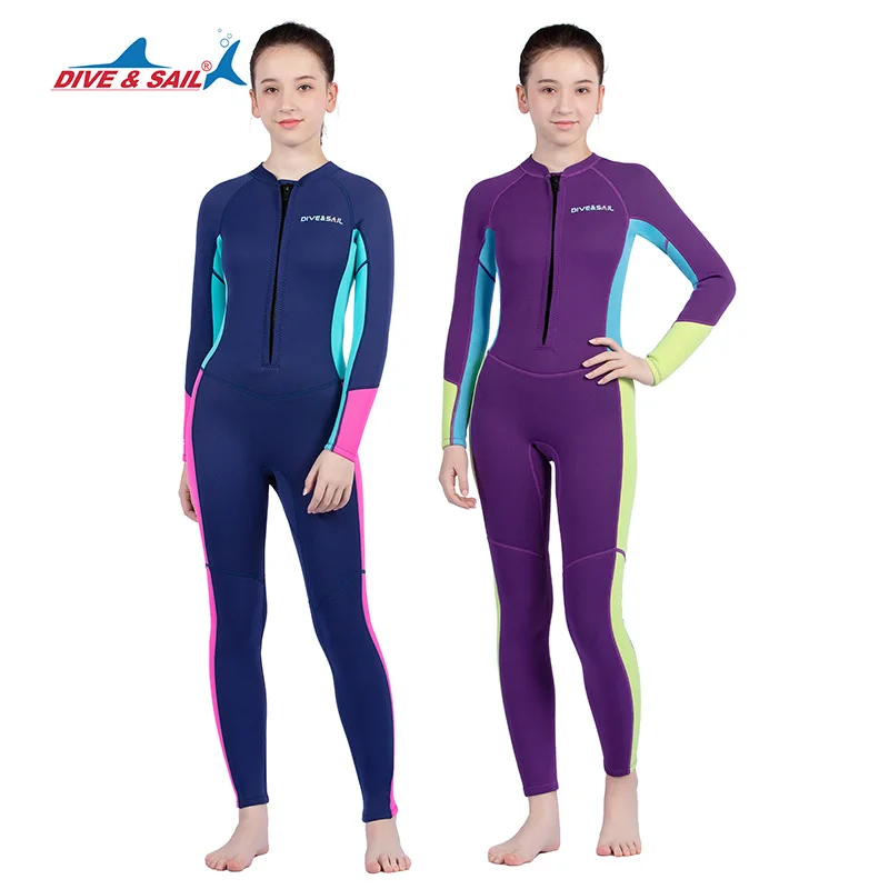 New2.5MMChildren's Diving Suit Women's Front Open Long Sleeve One-Piece Diving Suit Teenagers Warm Snorkeling Surfing Wetsuit