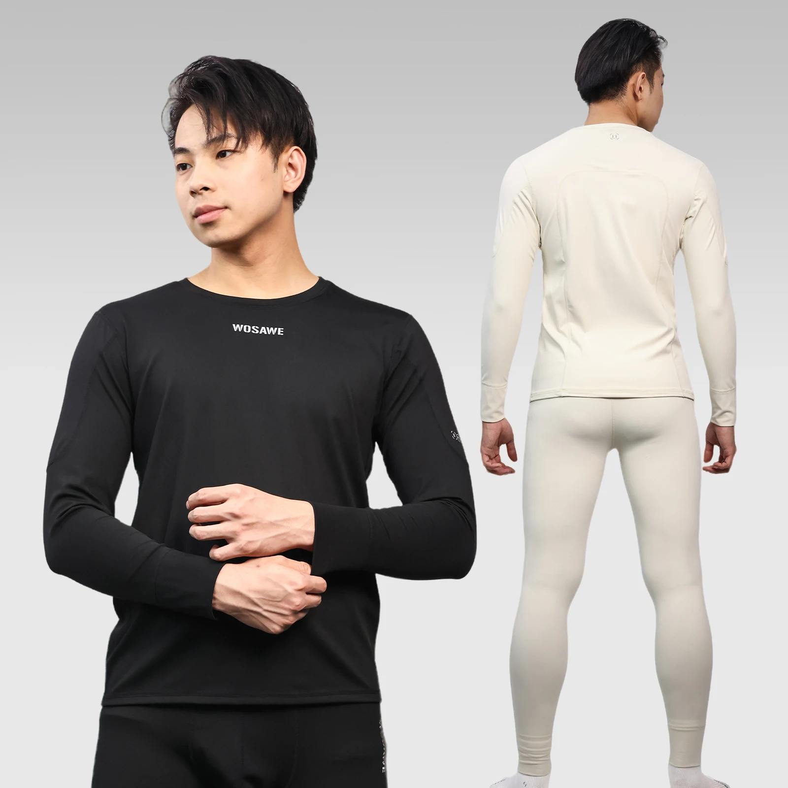 WOSAWE Winter Men Thermal Underwear Set Fleece Lined Warm Base Layer Sport Compression Suits Long Johns Thermal Shirt Pants