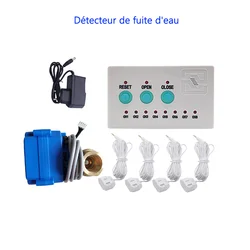 Water Leak Detector Locator Leakage Alarm Sensor Auto Cut Off Flood Level Valve DN20 Smart Home System with 4pcs Cable