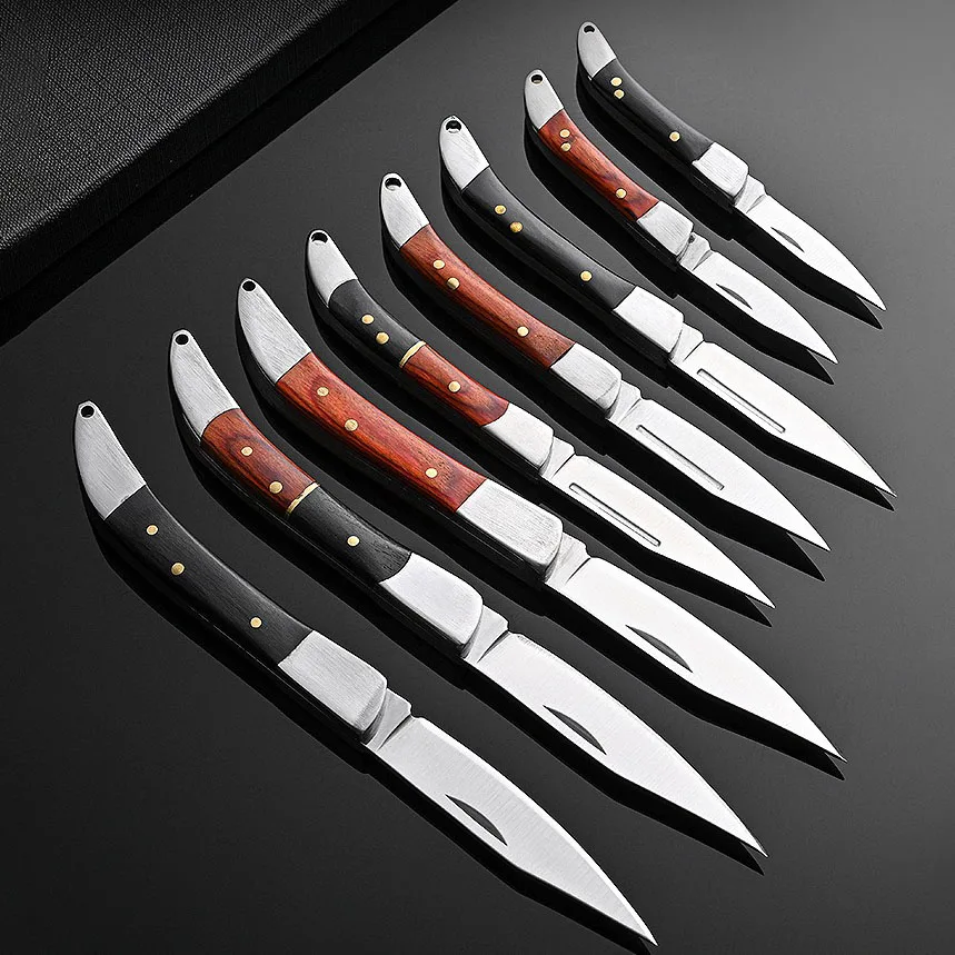 Aço inoxidável Sharp Folding Blade Knife com cabo de madeira, faca portátil, Fruit Peeling, acampamento ao ar livre, ferramentas de bolso para sobrevivência