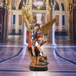 Saint Michael Resin Statue, Angel Sculpture Decoration, Archangel Defeated Lucifer, Tramples Demon Figurine, 31cm