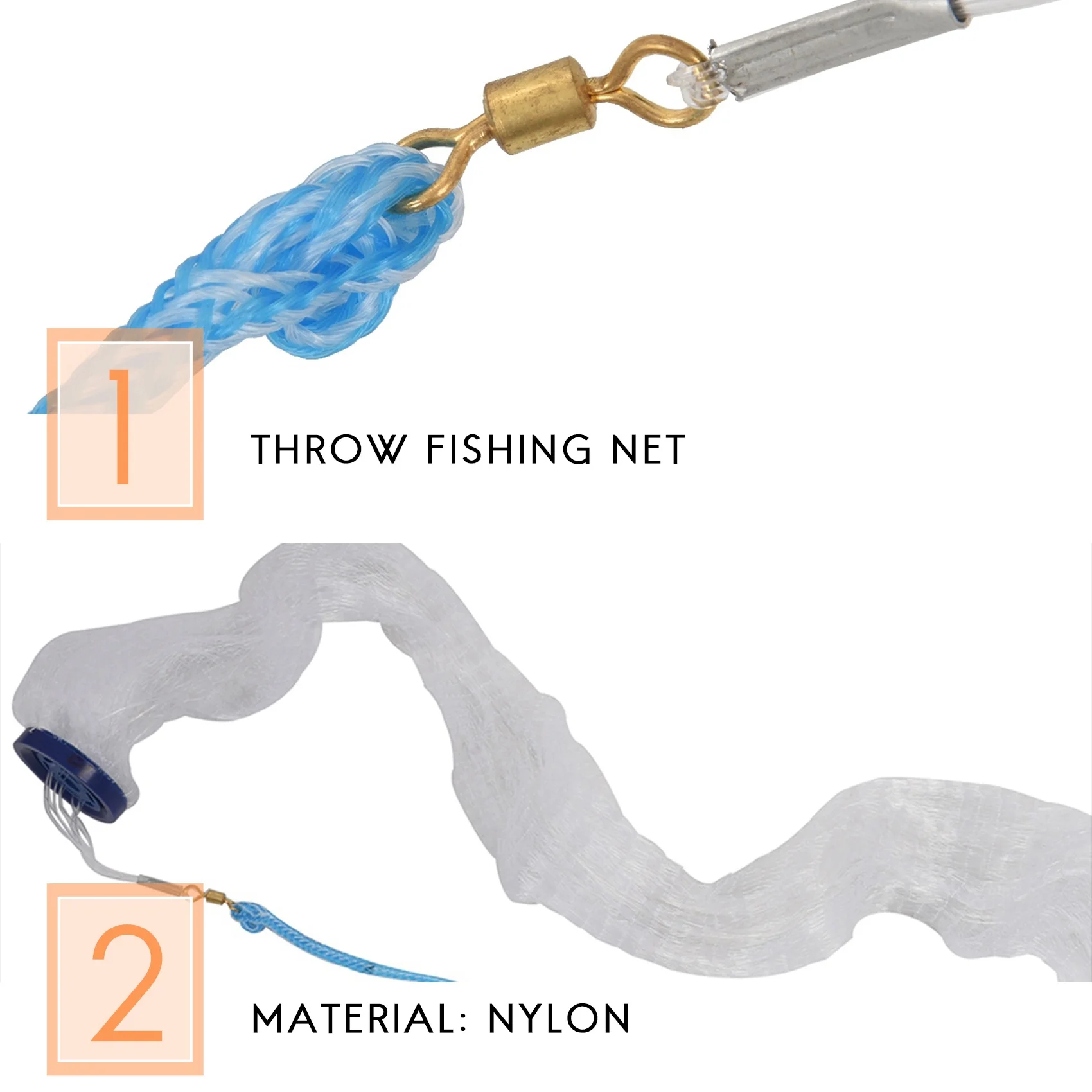 

Рыболовная сеть AEB0-8Ft 2.4M для легкого заброса, ручное забросное устройство, прочная нейлоновая сетка 3/4 дюйма + грузило