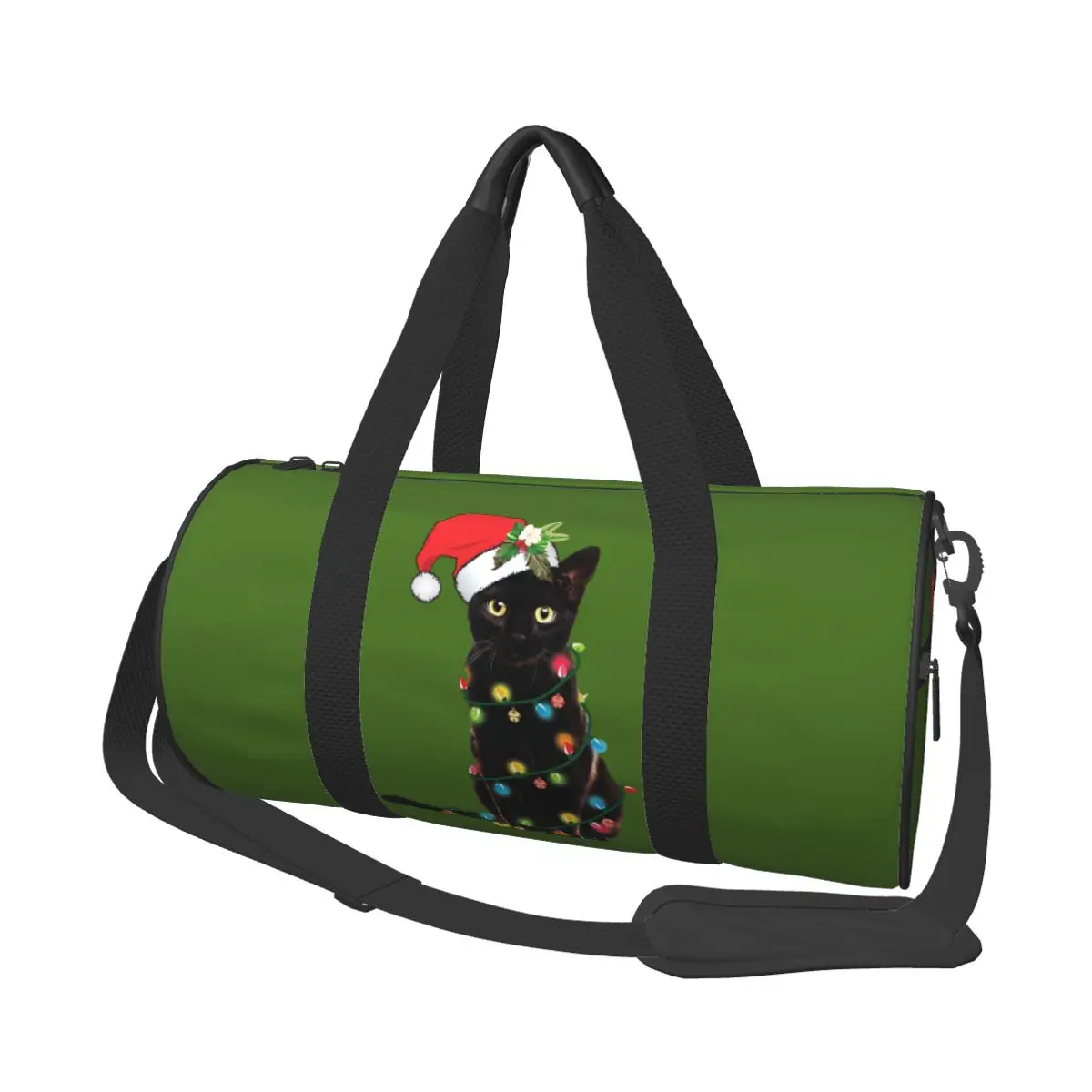 

Black Santa Cat Tangled Up In Lights Christmas Santa Large Duffle Gym Bag Waterproof Duffle Travel Bags Handbags Fitness bag