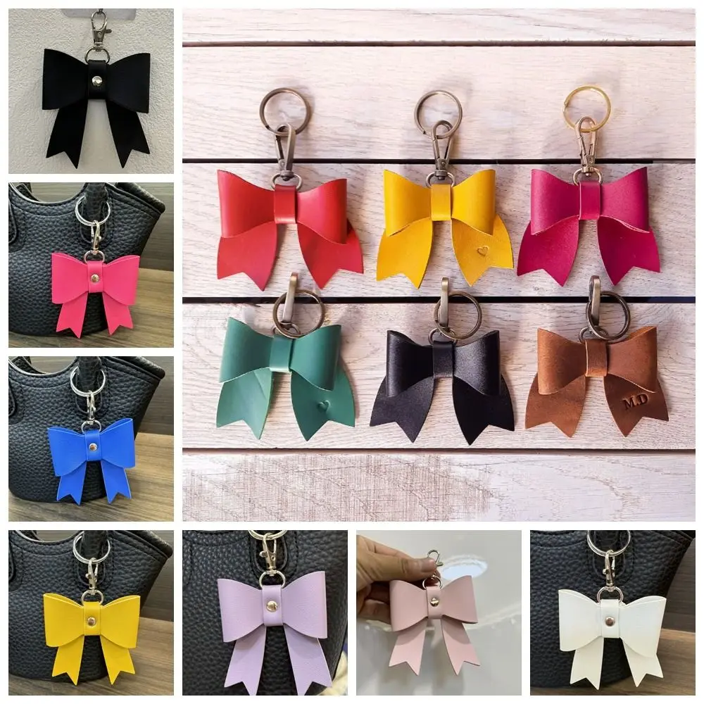 Sweet Korean Style Bowknot Leather Keyring Luxury Trendy Pu Key Chain Bag Charm Anti-lost Bag Pendant Couple