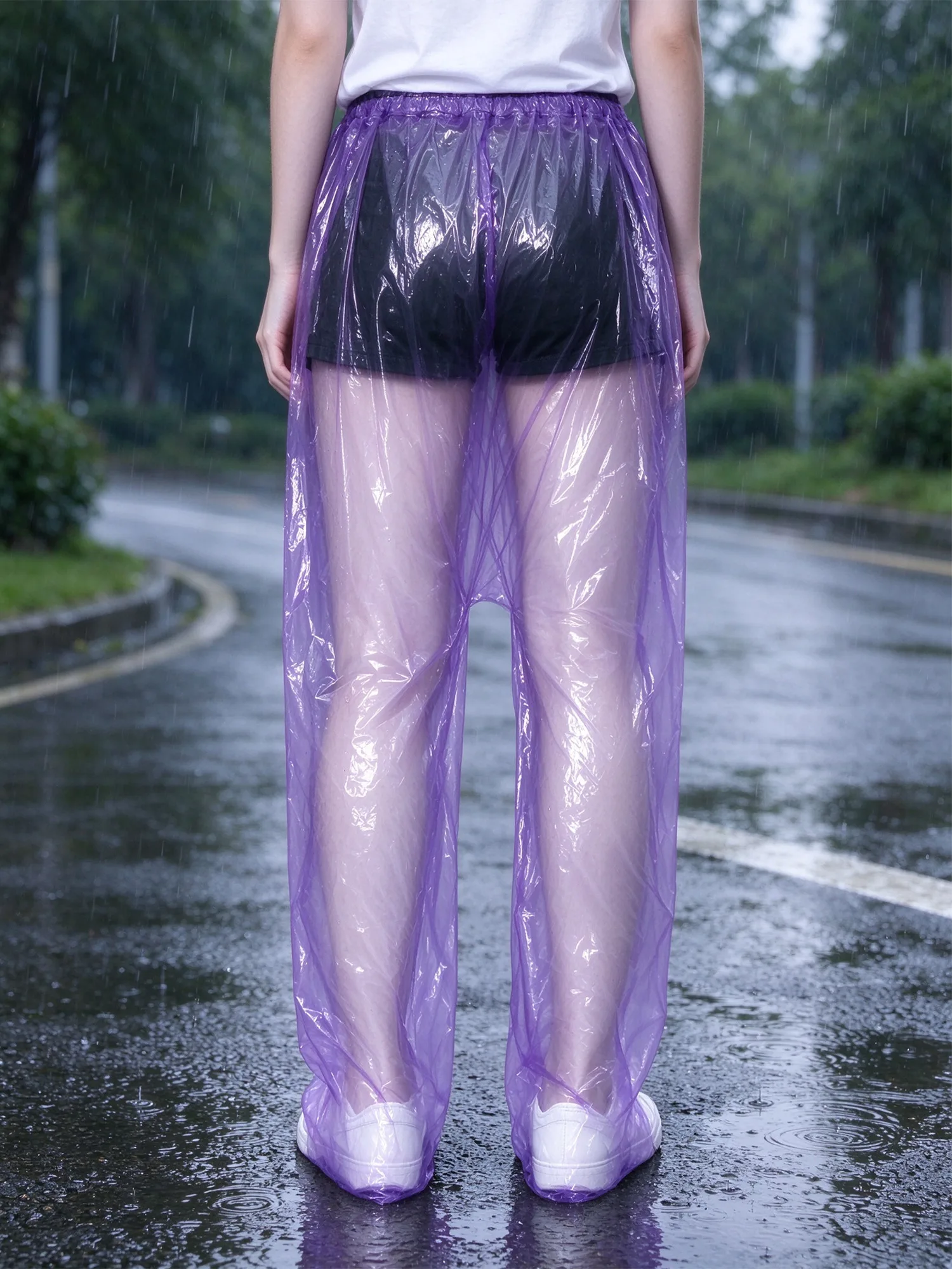 Adults Unisex Waterproof Pants Rainwear Foot-covering High Waist Elastic Waistband Rain Pants for Cycling Fishing Water Rafting