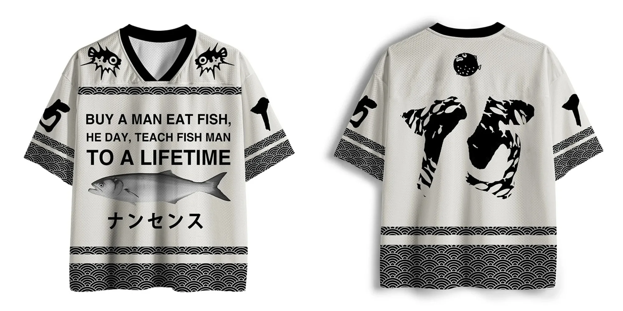 Japanese-style Fun Fish 3DPrint Quick-dry Breathable Sports MenWomen Vneck Loose Tshirt Fashionable Street Y2K Parental Clothing