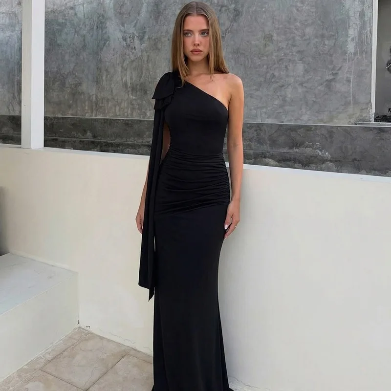 

One Shoulder Bodycon Dress Women 2026 Spring Ruffle Tie Up Slit Mini Dress for Night Out Party Club Cocktail Evening Wear