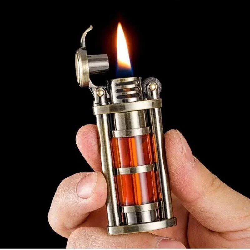 2024 New Zorro Transparent Fuel Tank Kerosene Lighter Metal Grinding Wheel Lighter Visible Gas Men\'s Cigarette Accessories Gift