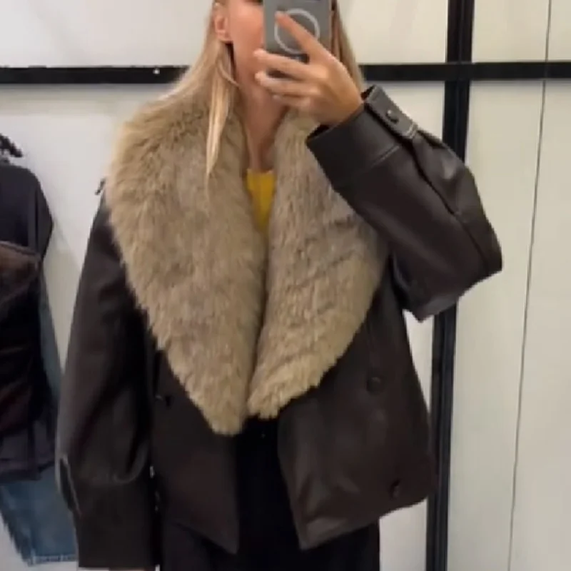 2025 femmes mode fausse fourrure veste en cuir lâche coton rembourré manteau court couleur unie à manches longues veste chaude nouvelle dame vêtements d'extérieur