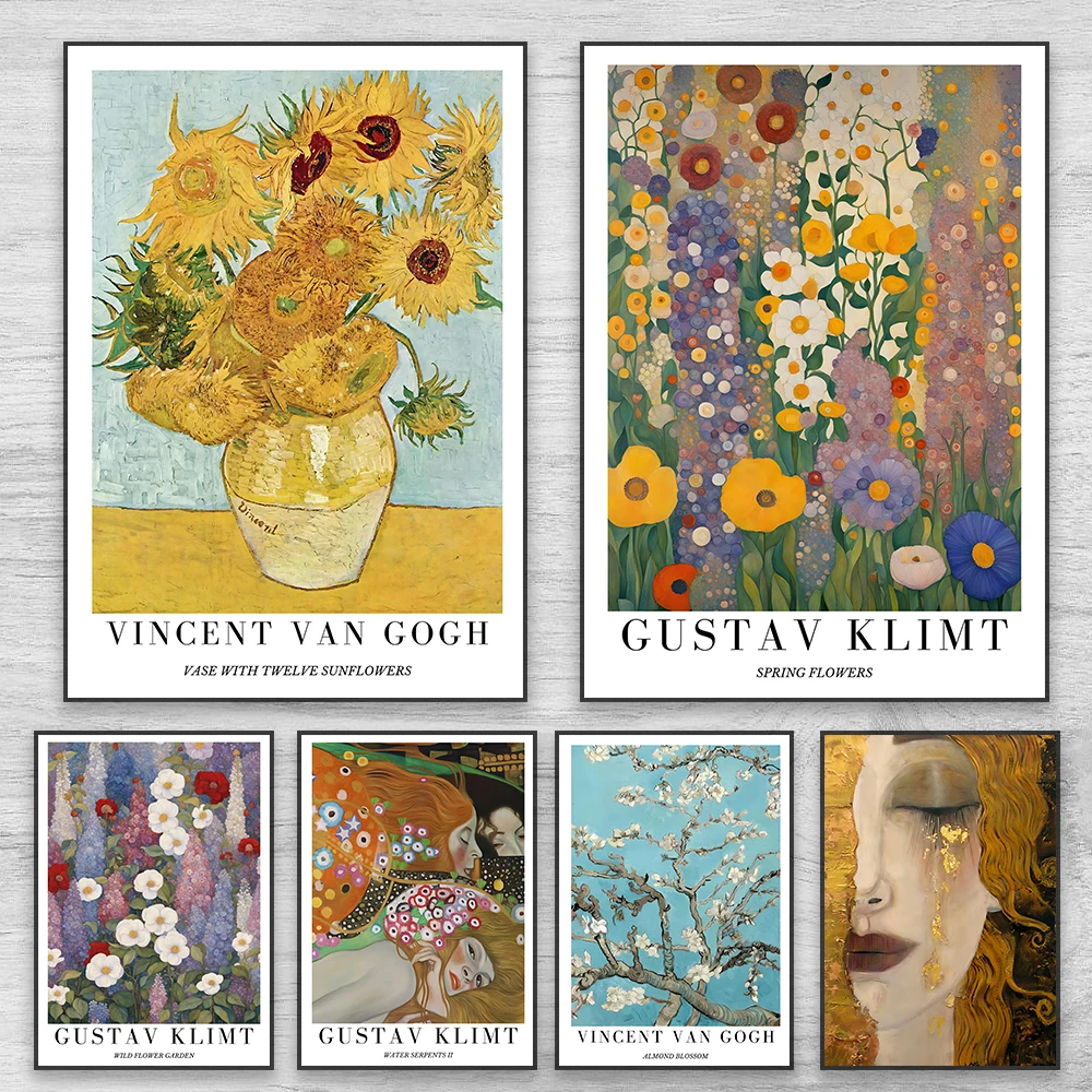 Gustav Klimt Spring Flowers Print Spring Flowers Floral Art Poster Colorful Van Gogh Almond Blossom Canvas Painting Home Decor