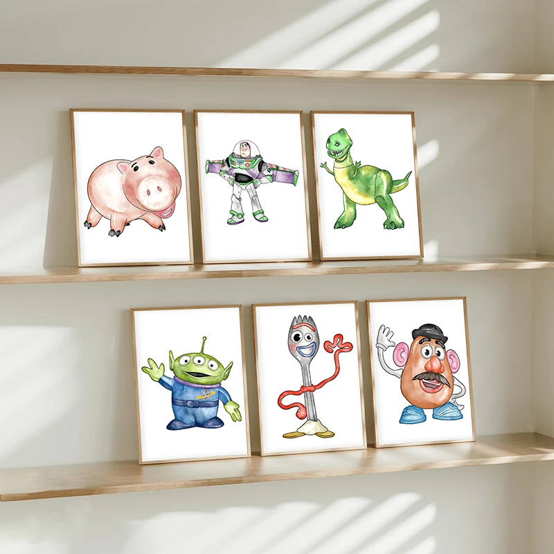 Toy Story – imprimés d'art aquarelle, cadeau pour enfants, affiches de dessin animé classiques, peinture sur toile Buzz Lightyear, décor de chambre d'enfant